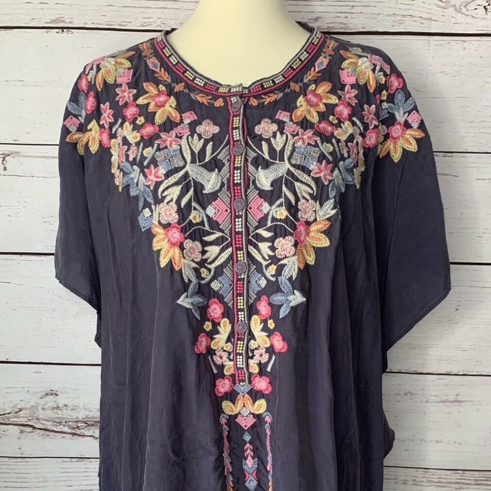 JOHNNY WAS Alia Cupra Poncho Boho Embroidered